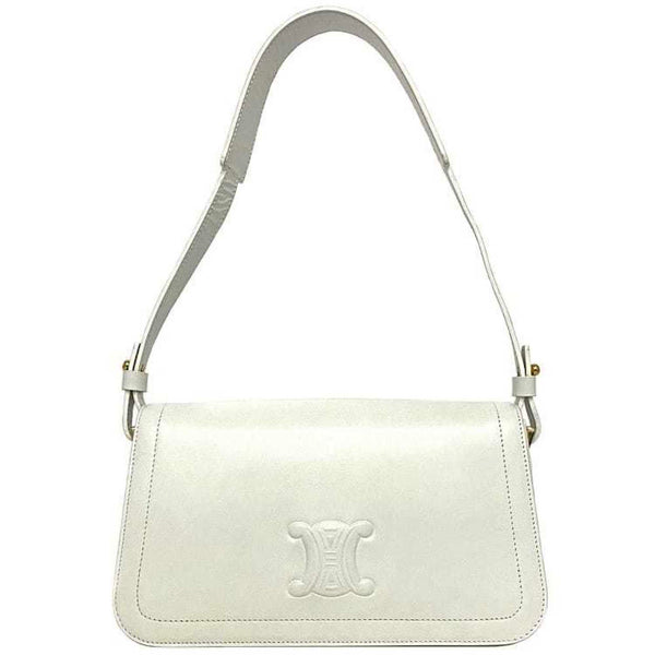 Celine Bag White Triomphe Cuile MA00/2 Full Flap Leather CELINE Shoulder Handbag Embossed Ladies