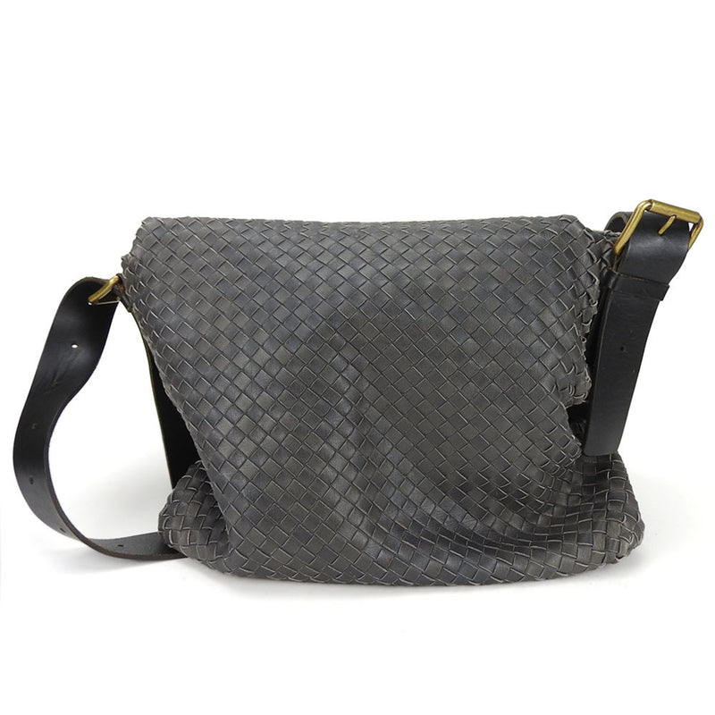 Bottega Veneta Shoulder Bag Intrecciato 161314 Leather Dark Grey Women's Men's BOTTEGAVENETA