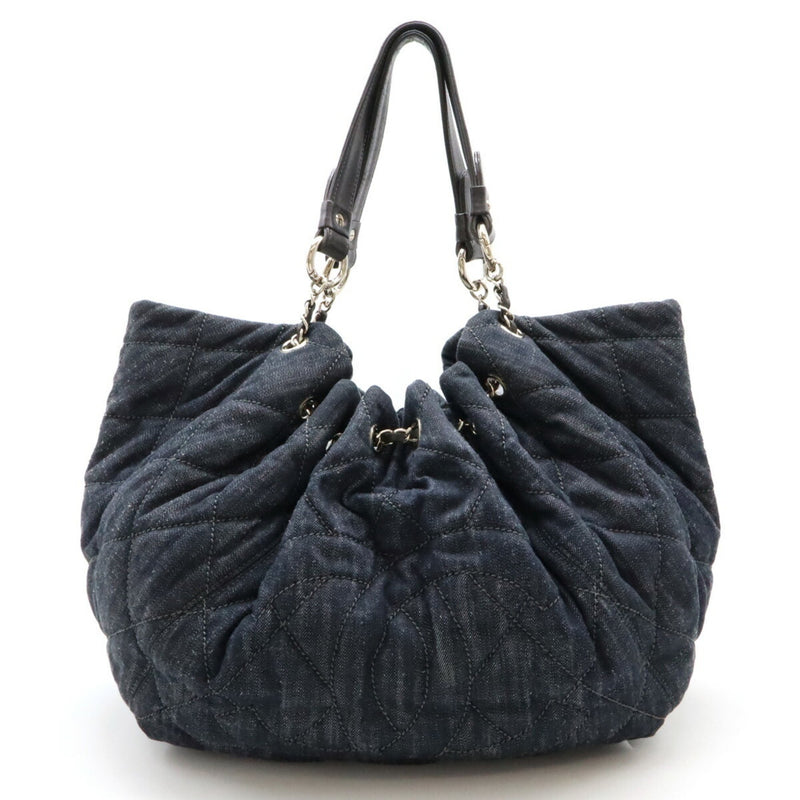 CHANEL Coco Cabas GM Mark Tote Bag Shoulder Chain Denim Leather Navy 6887