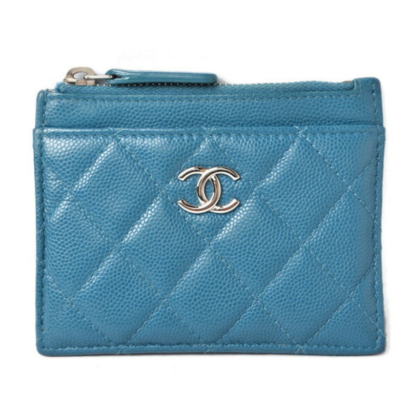 CHANEL Coin Case Card A84105 Matelasse Caviar Skin Blue