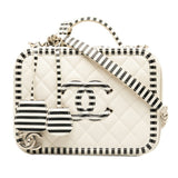 Chanel CC Filigree Chain Shoulder Bag Vanity White Black Canvas Women's CHANEL