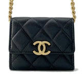 Chanel Chain Business Card Holder/Card Case Matelasse Coco Mark Caviar Skin CHANEL Shoulder Black