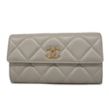 Chanel Long Wallet Matelasse Lambskin Grey Champagne Women's