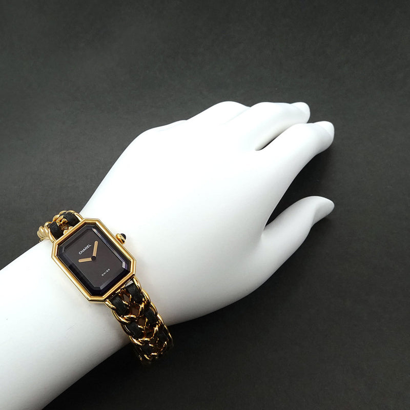 CHANEL Premiere S size H0001 Vintage Ladies Watch Black Dial Gold Quartz