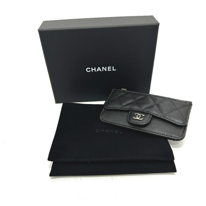 CHANEL AP2570 Coco Mark Matelasse Classic Zip Business Card Holder/Card Case Wallet/Coin Caviar Skin Women's Black