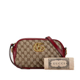 Gucci GG Marmont Canvas Small Shoulder Bag 447632 Red Beige Leather Women's GUCCI