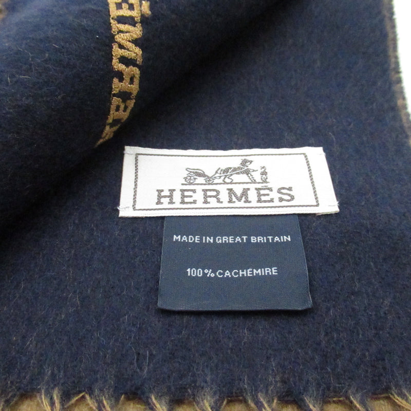 HERMES Cashmere muffler Rectoverso Camel/Marine Brown cashmere