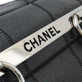 CHANEL Chocolate Bar Boston Bag Shoulder Caviar Skin Leather Black Key Ring Missing A26135