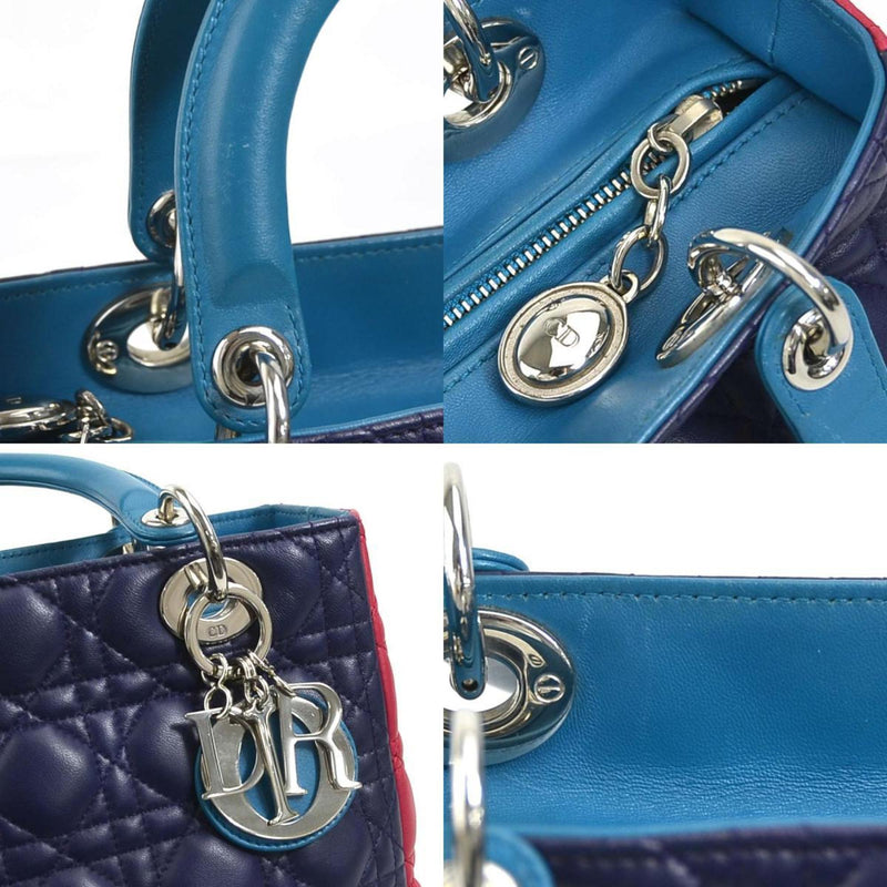 Christian Dior Handbag Shoulder Bag Lady Leather Purple/Blue/Pink Silver Ladies