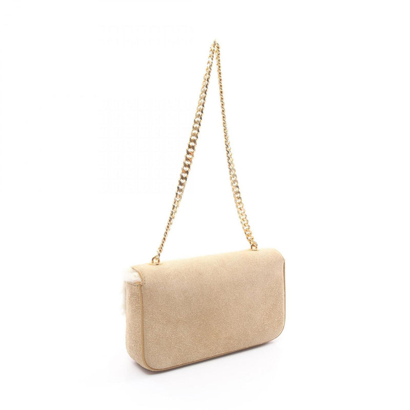 CELINE Triomphe Shoulder Bag, Suede, Women's, Beige, 197993EHY02VG