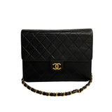 CHANEL Matelasse Lambskin Leather Chain Shoulder Bag Pochette Black 77785