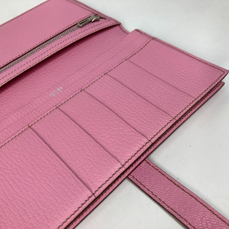 Hermes Long Wallet HHardware Two fold Long Wallet pink SilverHardware