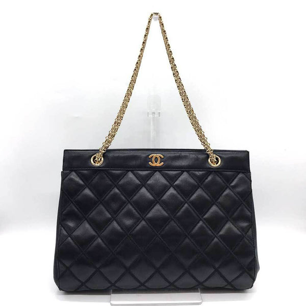 CHANEL Bicolor Double Chain Leather Stitching Black Coco Mark