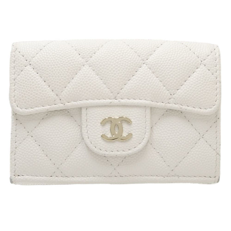 CHANEL Classic Small Flap Matelasse AP0230 Trifold Wallet Caviar Skin White 083640