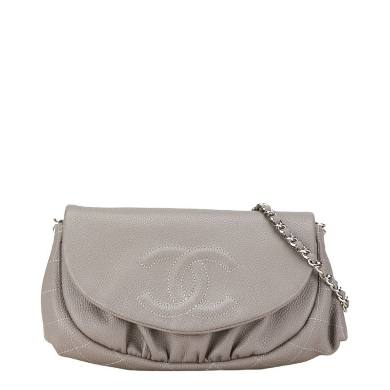 Chanel Coco Mark Half Moon Shoulder Bag Grey Silver Leather Women's CHANEL