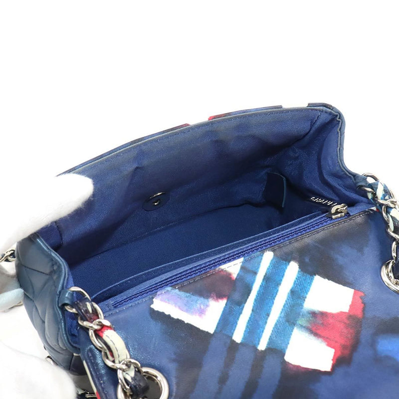 CHANEL Air Line Matelasse Chain Shoulder Bag Leather Blue White Red Silver Metal Fittings