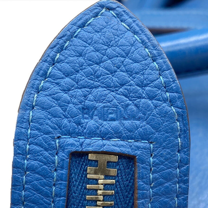 HERMES Atlas 35 Taurillon Clemence Blue Handbag □P Engraved Leather Women's Hand Bag