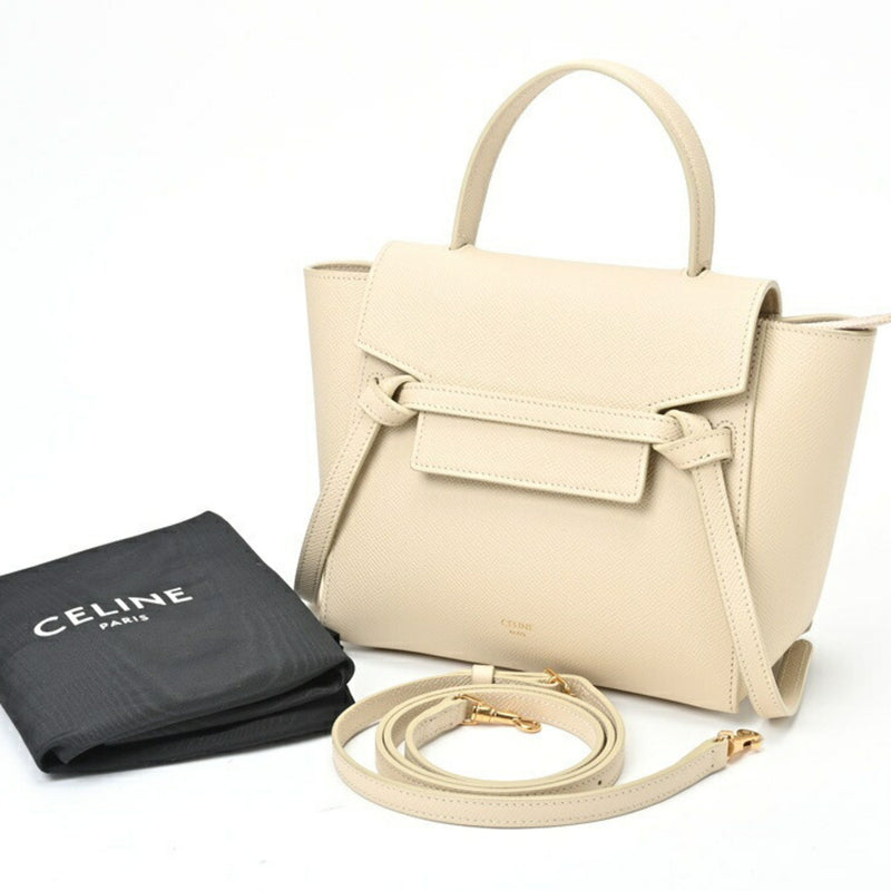 CELINE Belt Bag Nano Shoulder 18900 Grained Calfskin Ivory S-156709