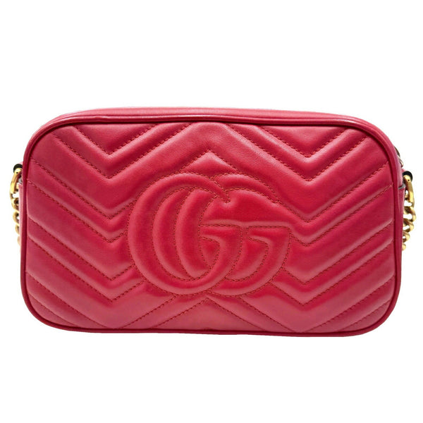 GUCCI GG Marmont Quilted Small Shoulder Bag 447632 Leather Red Women's