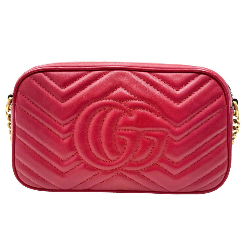 GUCCI GG Marmont Quilted Small Shoulder Bag 447632 Leather Red Women's