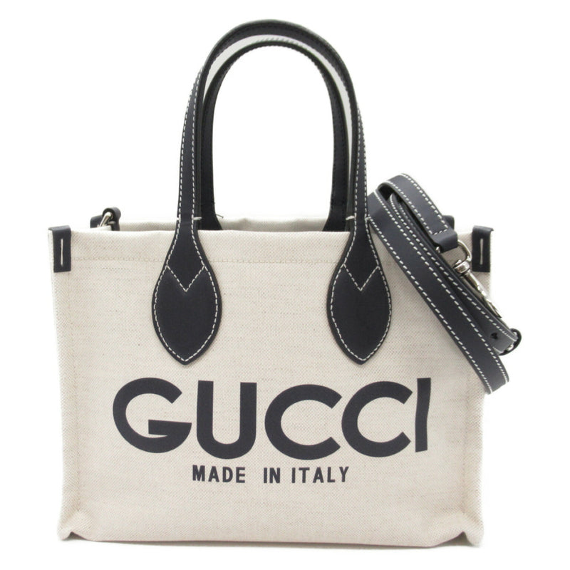 GUCCI 2-Way Bag Canvas Leather Women's Navy Natural 772144