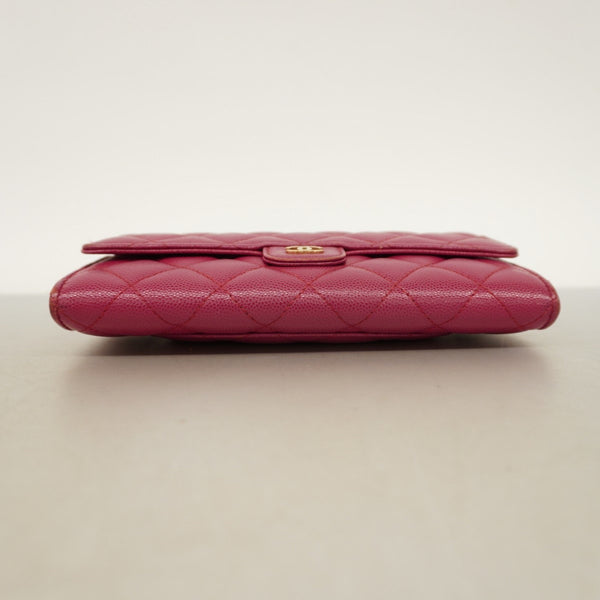 Chanel Long Wallet Matelasse Caviar Skin Pink Women's