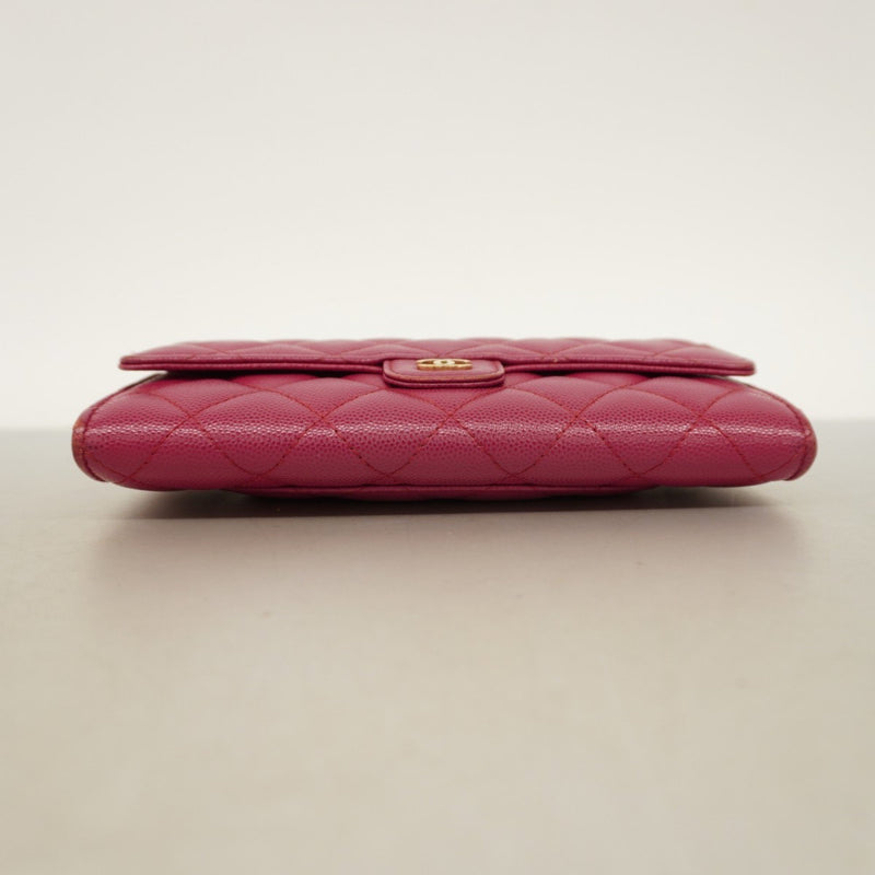 Chanel Long Wallet Matelasse Caviar Skin Pink Women's