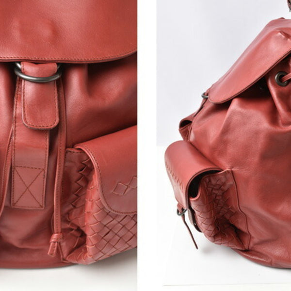 Bottega Veneta Backpack Rucksack Men and Women BOTTEGA VENETA Intrecciato Leather Dark Red 155095