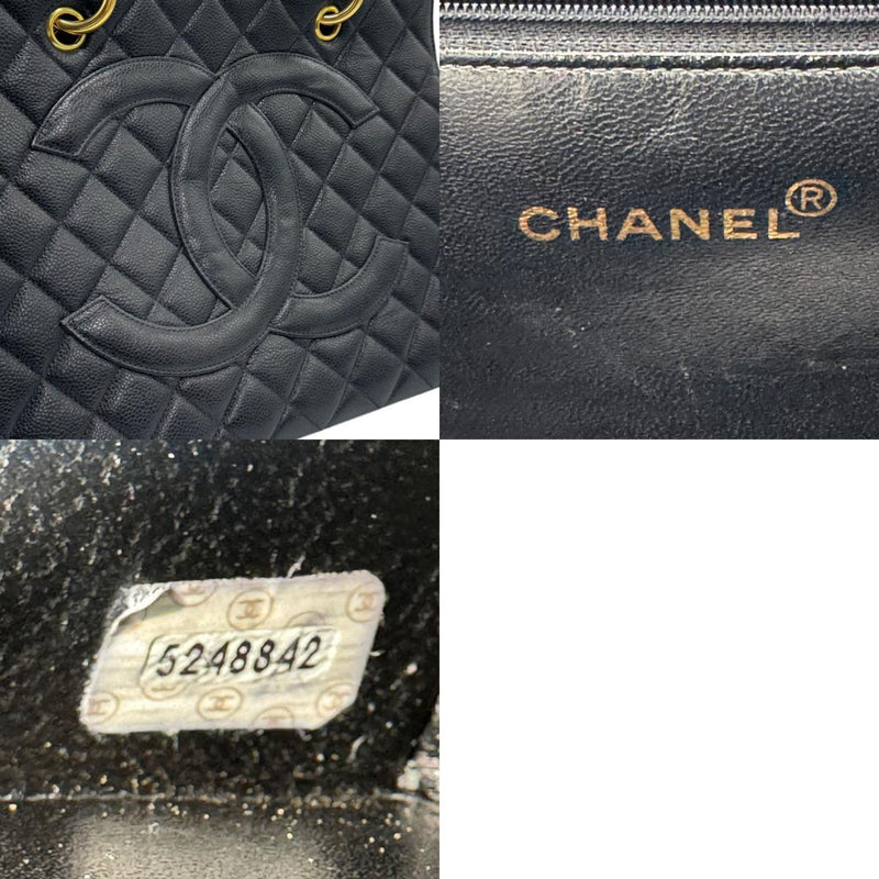 CHANEL Handbag Matelasse Caviar Skin Leather Black Gold Women's z1180