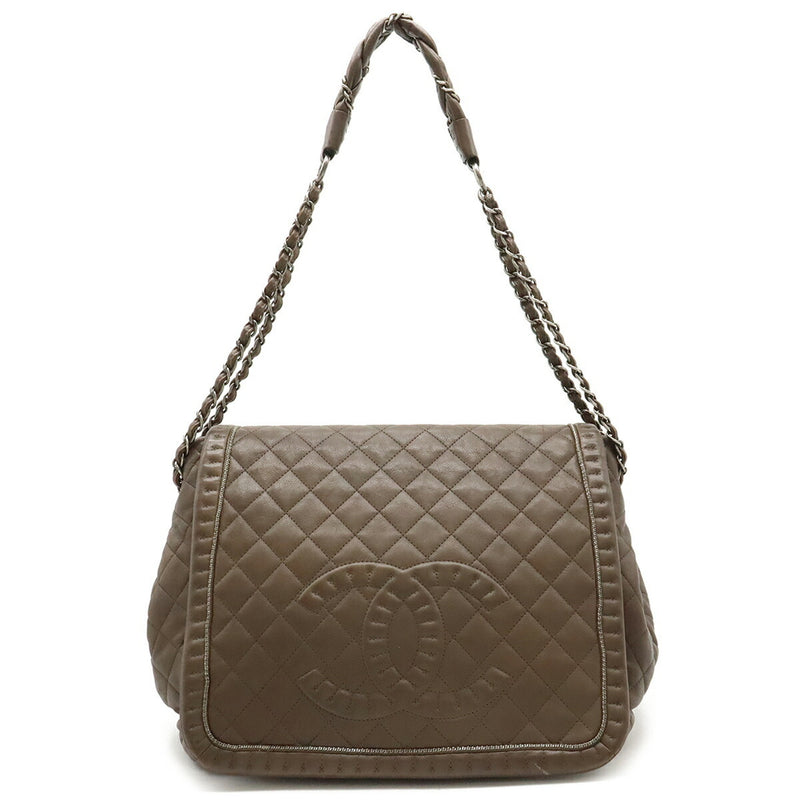 CHANEL Coco Mark Matelasse Shoulder Bag Chain Quilted Leather Mocha Brown