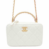 Chanel Chain Shoulder Bag Matelasse Coco Mark Vanity Calf Leather CHANEL White