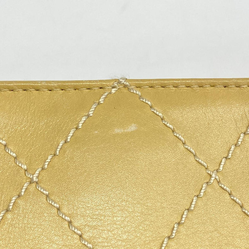 CHANEL Clutch Bag Wild Stitch Leather Beige Women's