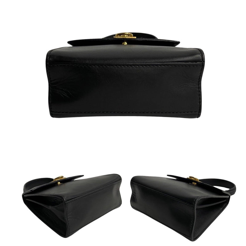 CELINE Ring Hardware Calf Leather Handbag Pouch Black 68803