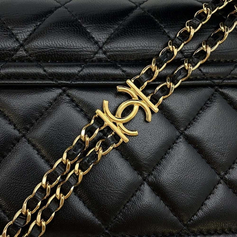 Chanel Chain Wallet Matelasse Coco Mark Lambskin AP3003 CHANEL Black