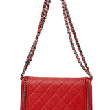 CHANEL Boy Chanel Chain Wallet Shoulder Bag Red S Hardware Lambskin Ladies