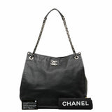 Chanel Coco Mark Punching Chain Shoulder Bag Tote Black Leather Women's CHANEL