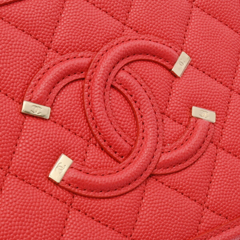 CHANEL CC Filigree Small Vanity Chain Shoulder Bag Red A93343 Women's Caviar Skin Handbag