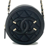 Chanel Chain Shoulder Bag CC Filigree Round Caviar Skin AP0365 CHANEL Black