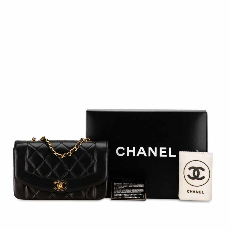 Chanel Matelasse Diana 23 Chain Shoulder Bag Black Lambskin Women's CHANEL