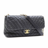 Chanel Chain Shoulder Bag V Stitch Women's Black Sparkle Leather Coco Mark