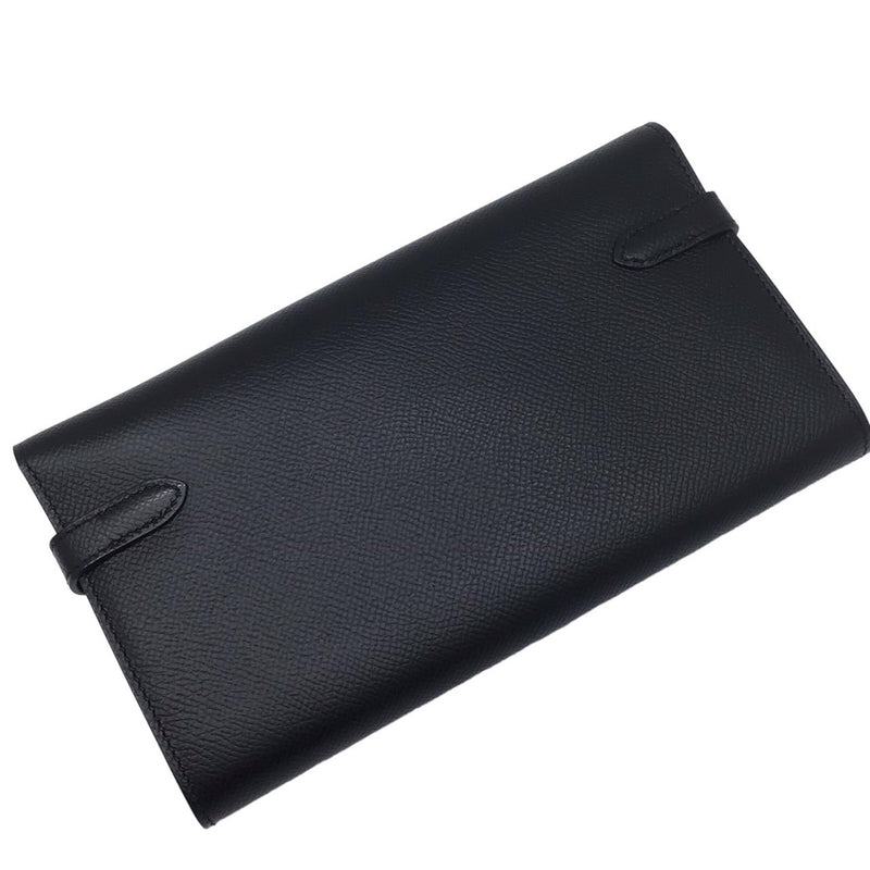 HERMES Kelly Long Wallet Epson D Stamp (2019) Black Leather Accessories Goods Men Women