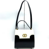 CELINE Celine Handbag Shoulder Bag Circle Leather Bicolor White x Black Women's