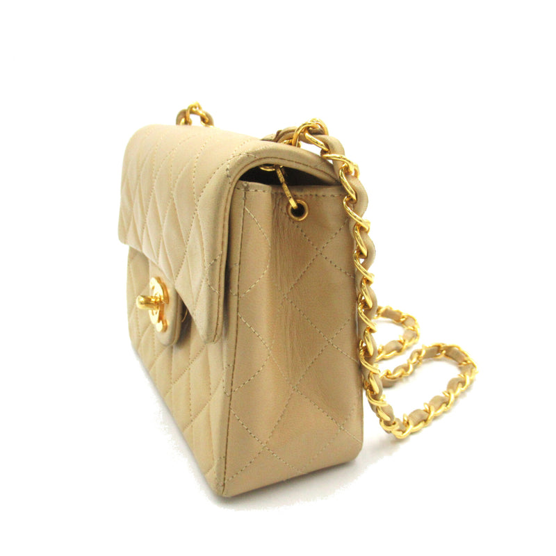 CHANEL Mini Materasse Chain Shoulder Beige Lambskin (sheep leather)