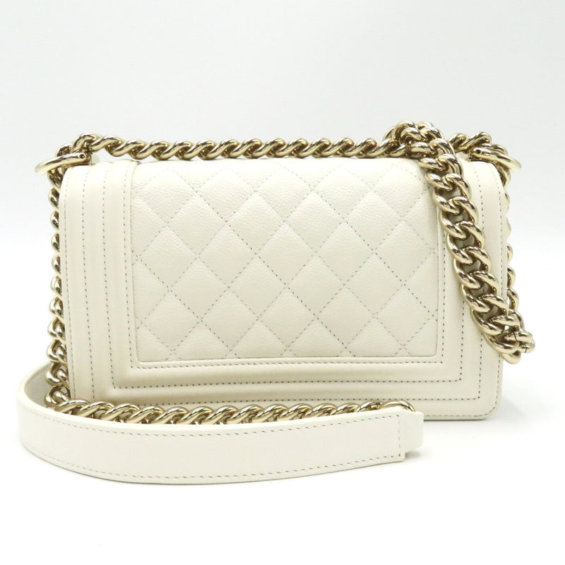 CHANEL Boy Chanel Chain Shoulder Bag, Caviar Skin (Grained Calf), Women's, White, A67085