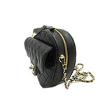 CHANEL Heart Chain Shoulder Bag, Lambskin, Women's, Black, AS3191