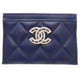 CHANEL Rhinestone Big Coco Mark AP2737 Card Case Caviar Skin Navy 083463