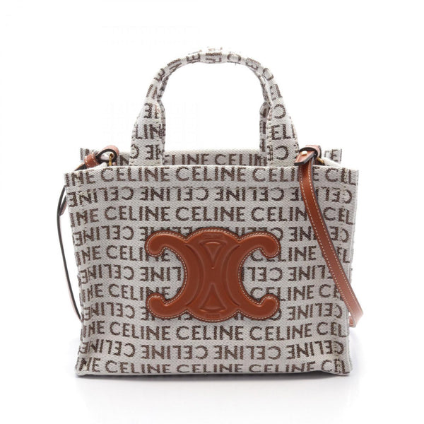 CELINE SMALL CABAS Small Cabas Thais Tote Bag Canvas Leather Women's White Brown 199162FEF02NT