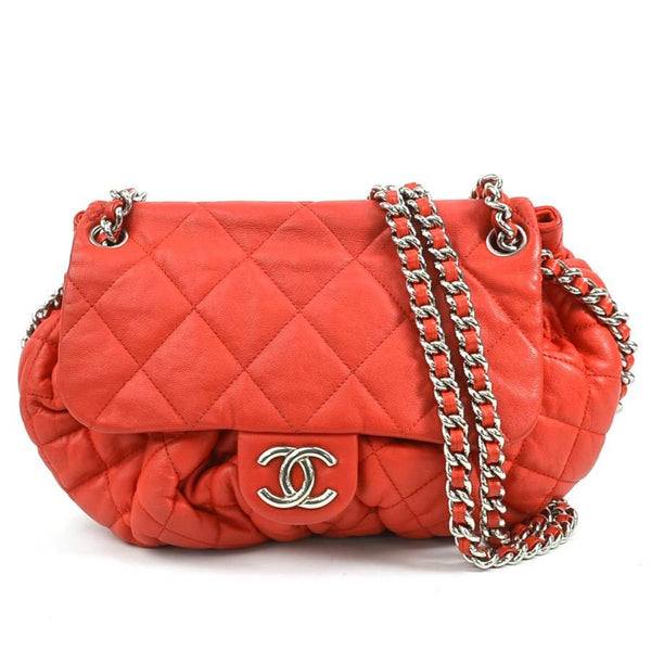 CHANEL Shoulder Bag Matelasse Leather Red Silver Women's e58835a