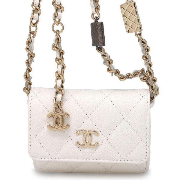 Chanel Chain Shoulder Bag Matelasse Coco Mark Caviar Skin CHANEL Pochette White