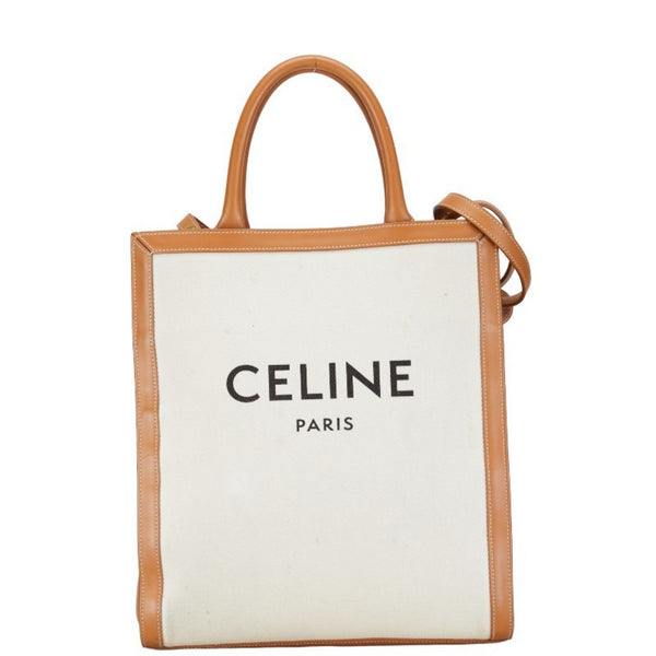 Celine Vertical Cabas Medium Handbag Shoulder Bag Beige Brown Canvas Leather Women's CELINE